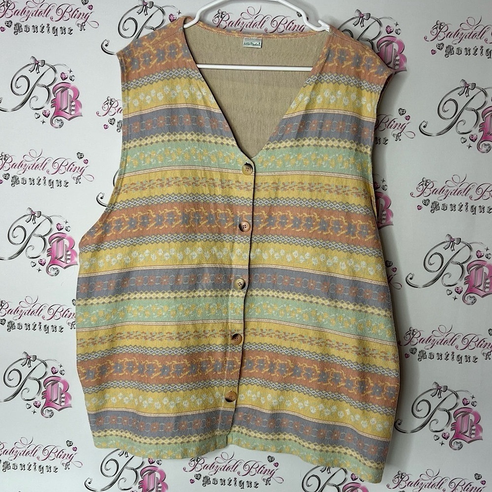 Ulla popben vest cardigan Aztec tribal Multicolor Patterned Women's Top pastel